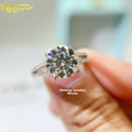 S925 9k 14k 18k 2 Rows Side Stones Round 9.0mm D VVS Moissanite Diamond Engagement Rings for Women