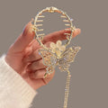Princess Pearl Tassel Ponytail Barrette for Women Butterfly Hairpin on the Back of the Head Crystal Rhinestone Hair Claw