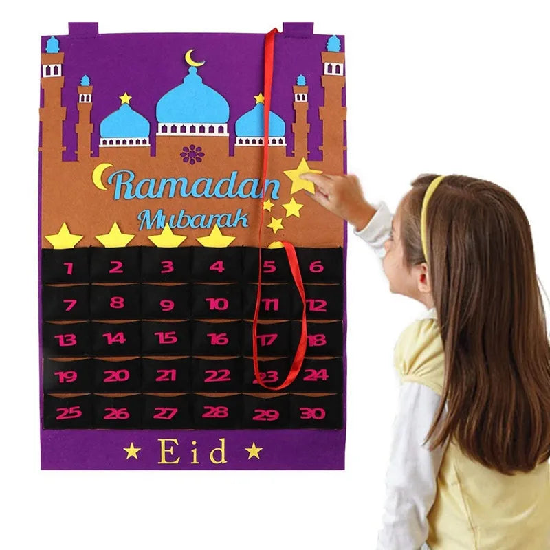 Muslim Ramadan Eid Countdown Calendar Mubarak Children Hanging Felt Eid Gifts Ramadan Decoration