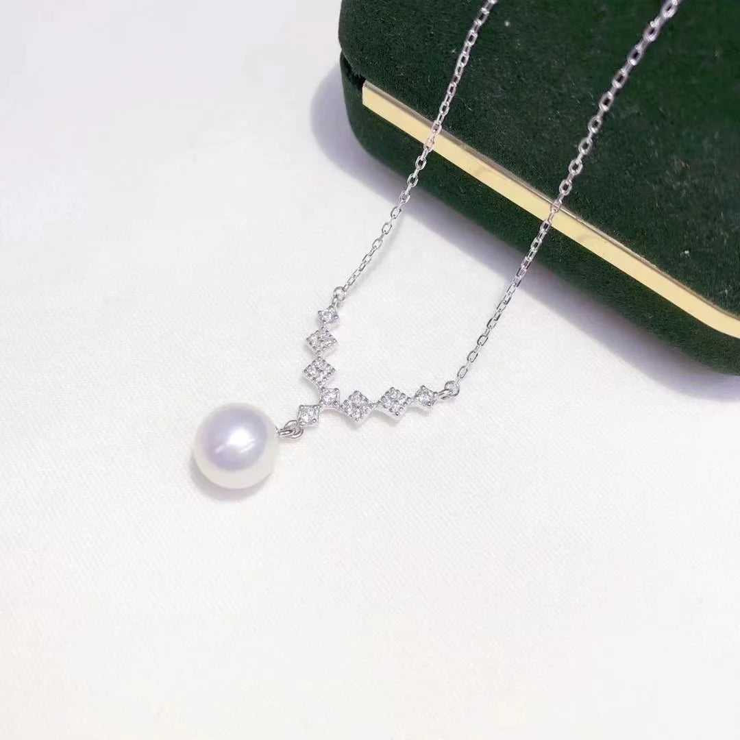 N282 9-10mm DIY Natural  Freshwater Pearl Charm Pendant Necklace Chain Accessory 925 Sterling Silver Jewelry for Women