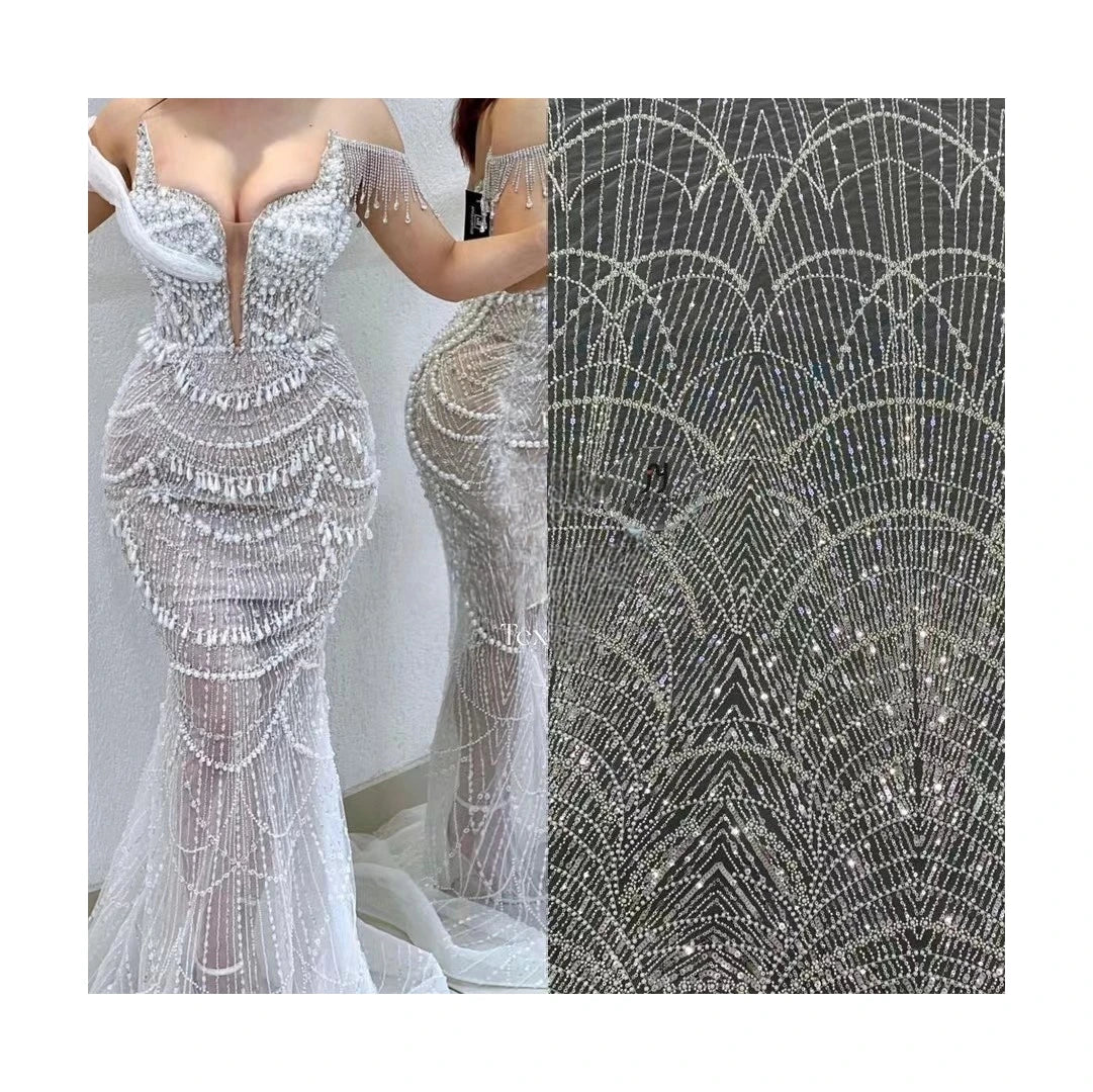 Chic Dubai Elegance: Wholesale Sequin Embroidery Lace and Lustrous Pearl Fabrics for the Latest Evening Dress Glamour