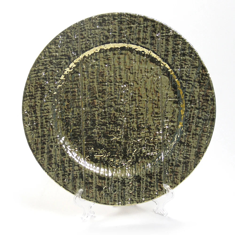 13" Gold Nature Embossed Dishes & Plates Premium Metal Foil Plastic Collection Charger Plate