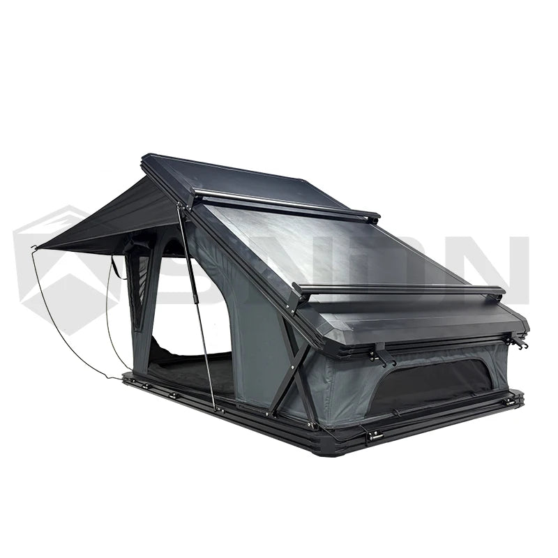 SNDN 4x4 Camping Aluminum Clamshell Solar Car Tent Hard Shell Roof Top Tent Solar Panel Slimline Hardshell X Hinge Rooftop Tent