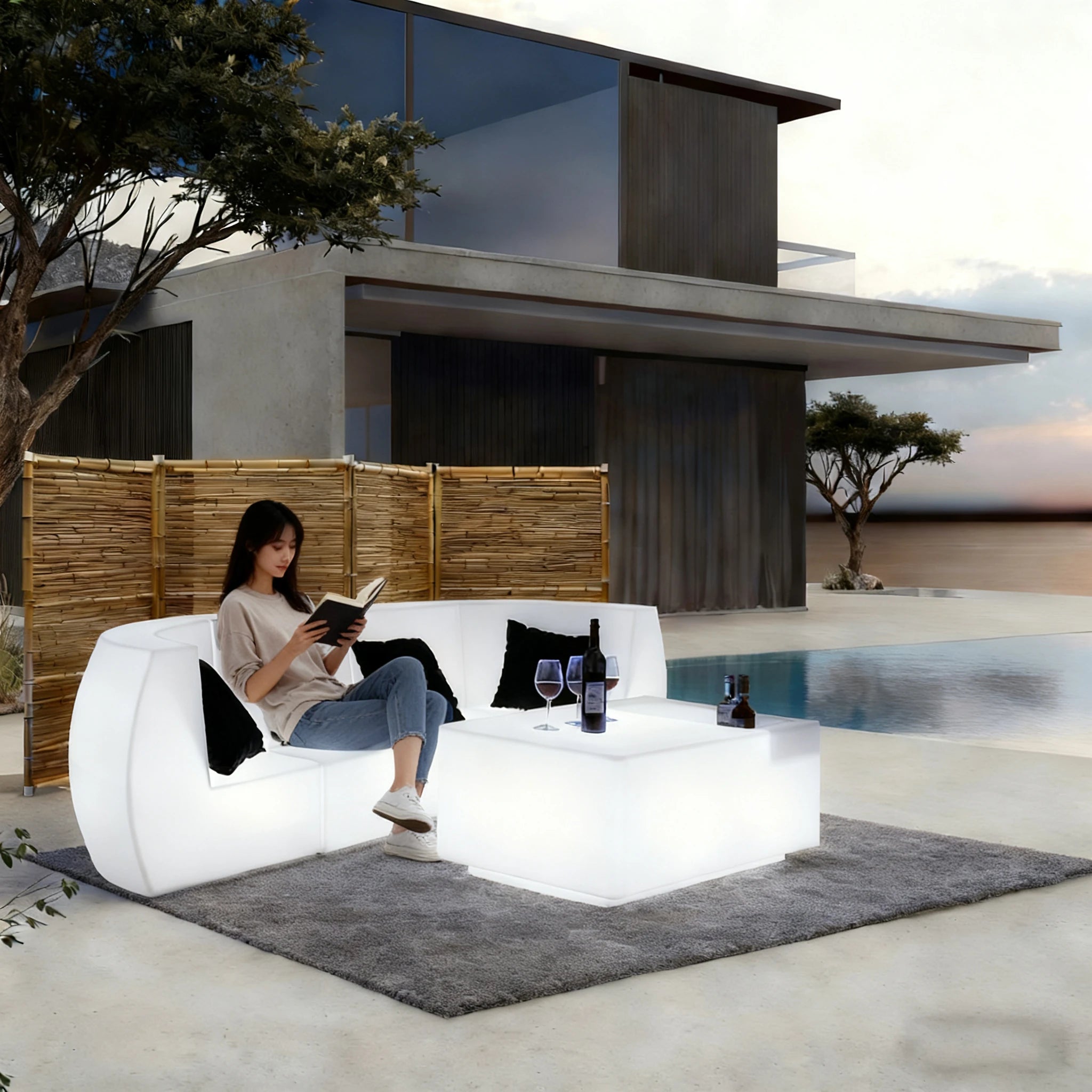 Modern LED Glowing Night Club Bar Furniture Sets Plastic Sofa Chair Bench Seat Booth Couch for Hotels