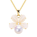 New Fashion 18K Gold Plated Chain Choker Flower Pearl Pendant Natural Freshwater Pearl Necklace Jewelry
