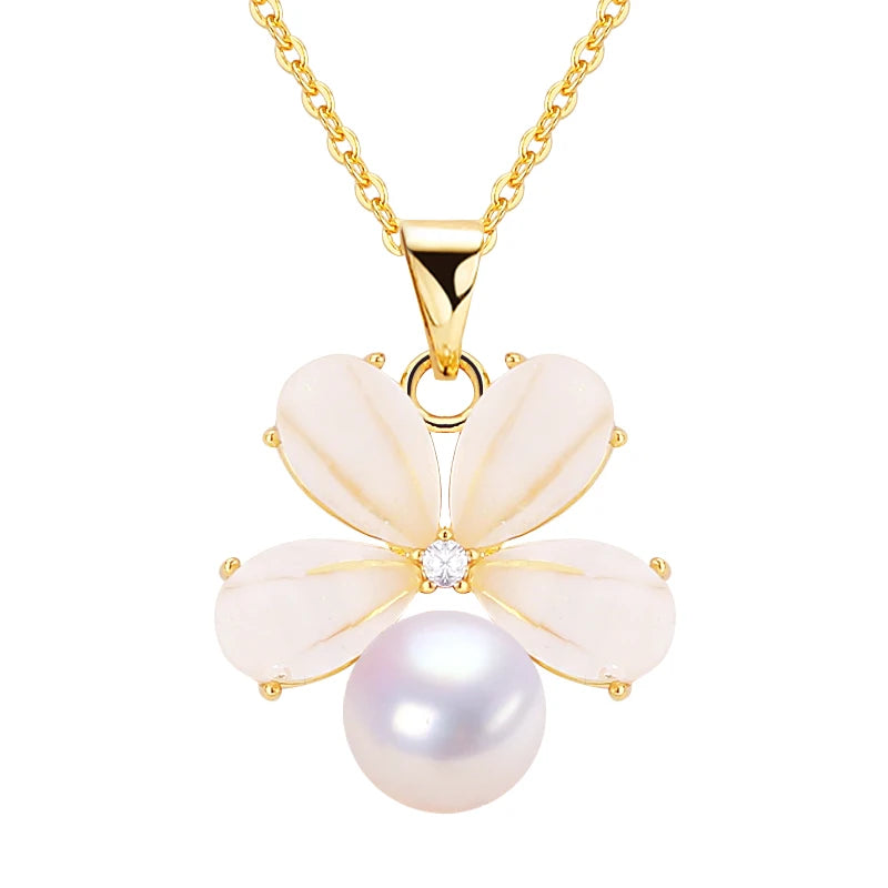 New Fashion 18K Gold Plated Chain Choker Flower Pearl Pendant Natural Freshwater Pearl Necklace Jewelry