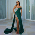 Glitter Luxury Evening Dresses Dubai Satin Mermaid Side Split One Shoulder Prom Dress Arabia 2026 Green Party Gowns MP139