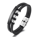 Newest Cross-border Wholesale Three Post One Tube Men's Vintage Braided Leather Stainless Steel Bracelet