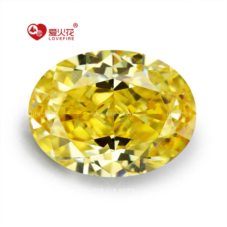 All Sizes Loose Cz Diamond Excellent Oval Cut Cz Gems 4k Crushed Ice Cut USA Canary Yellow Cubic Zirconia Stone