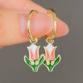 CAOSHI Manufacturer Flower Tulips Shaped Earrings Contrast Pink Green White Oil Retro for Women Girls Gifts Gold Plated Earrings