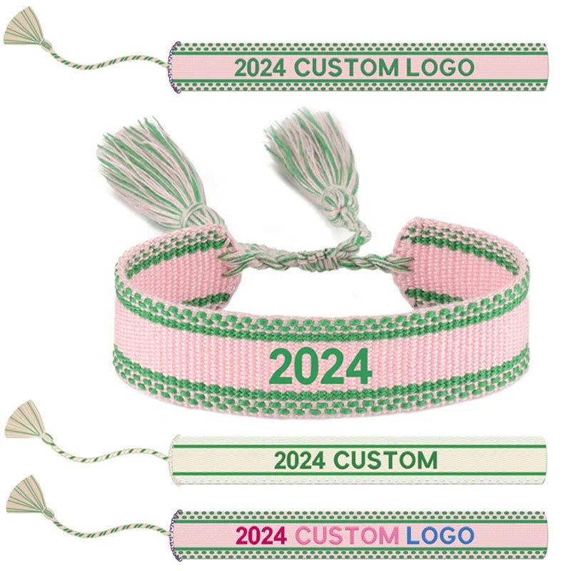 Personalized Name Design Custom Text/Logo Embroidery Handmade Friendship Bracelet Wristband for Wedding Holiday Jewelry