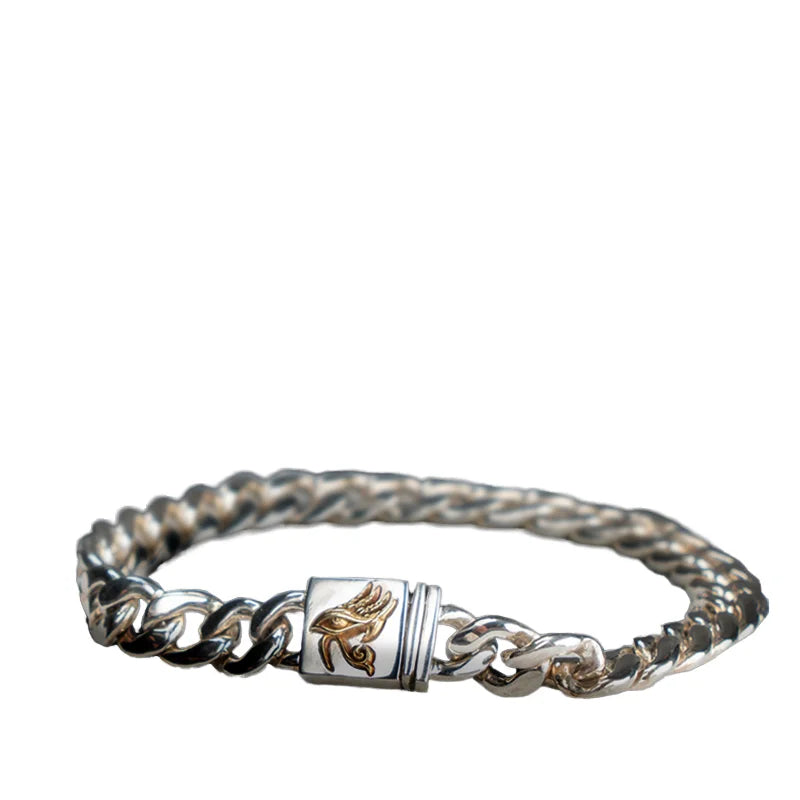 Original Gothic Design Jewelry High Quality 925 Sterling Silver Men's Cuban Chain Bracelet Nordic Viking Daemon Totem Bangle