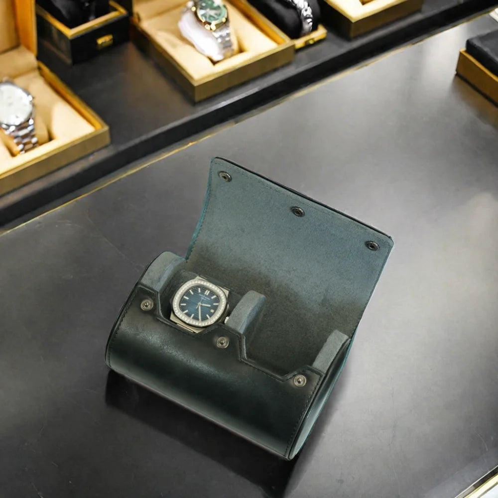 No MOQ Embossed Logo Brown and Black Leather 1 Slot 2 Slots 3 Slots Watch Case Travel Watch Roll