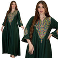 Factory OEM Casual Polyester Turkiye Arab Women Robe Round Neck Long Sleeve Fashion Embroidered Moroccan Is Oman Qatar Muslim