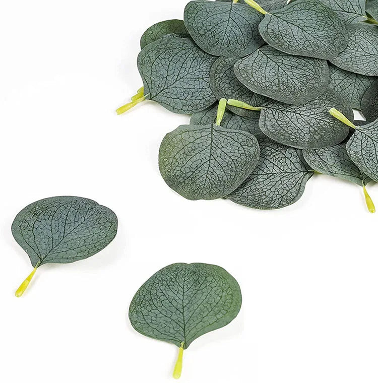 Wholesale 300 Pieces Artificial Bulk Eucalyptus Leaves Fall Faux False Leaves for DIY Wedding Boutonnieres Cake Party Decor