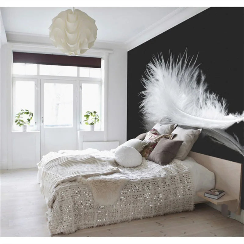 Modern Minimalist Black And White Feather Background Wallpaper Nordic Abstract Art Wall Covering Sofa Tv Bedside Wallpaper Mural