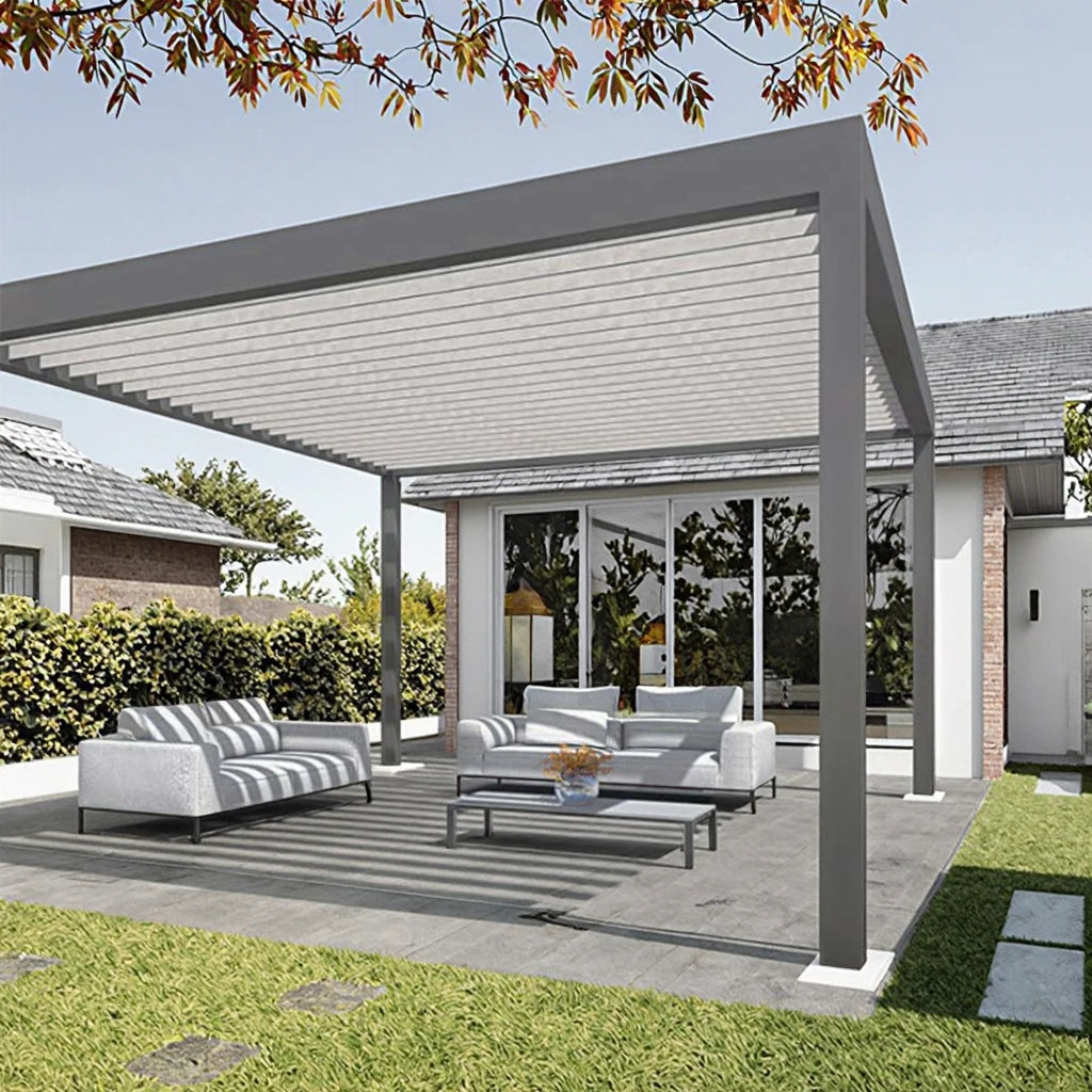 JHR High Quality Outdoor Electric Waterproof Powder Coated Aluminum Pergola with Remote Control Eco-Friendly Shutters
