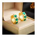2023 New 316L Stainless Steel Tarnish Free 18k Gold Plated Heart Green Zircon Huggie Hoop Earrings for Women