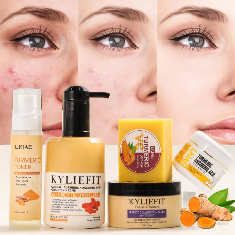For Brightening Turmeric Anti-Acne Witch Hazel Vitamin C Vegan Silicone-Free Body Skin Care Set
