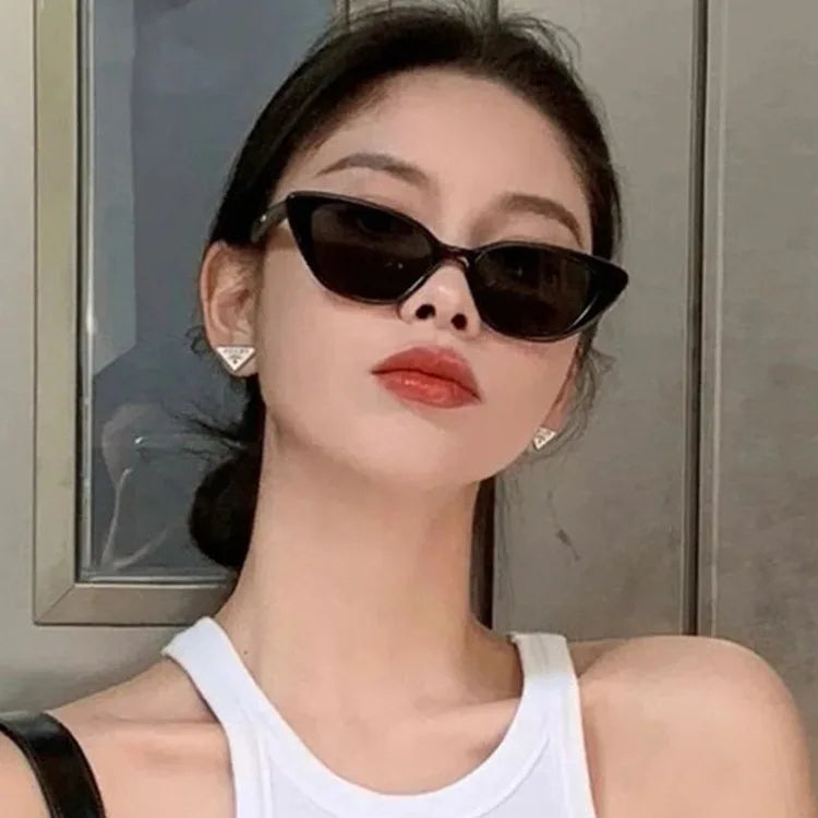 Retro Vintage Triangular Cat Eye Sunglasses for Women Black Small Frame Sun Protection Style Sun Glasses Sunglasses