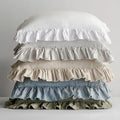 Modern Custom Nature French Linen Solid Ruffle Frill Cushion Cover Woven Pillowcases for Home & Hotel Sofa Decor