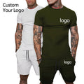 Wholesale Men's Gym T-Shirt Short Set Plus Size Knitted Polyester/Cotton Sportswear Anti-Wrinkle Eco-Friendly 2-Piece Shorts