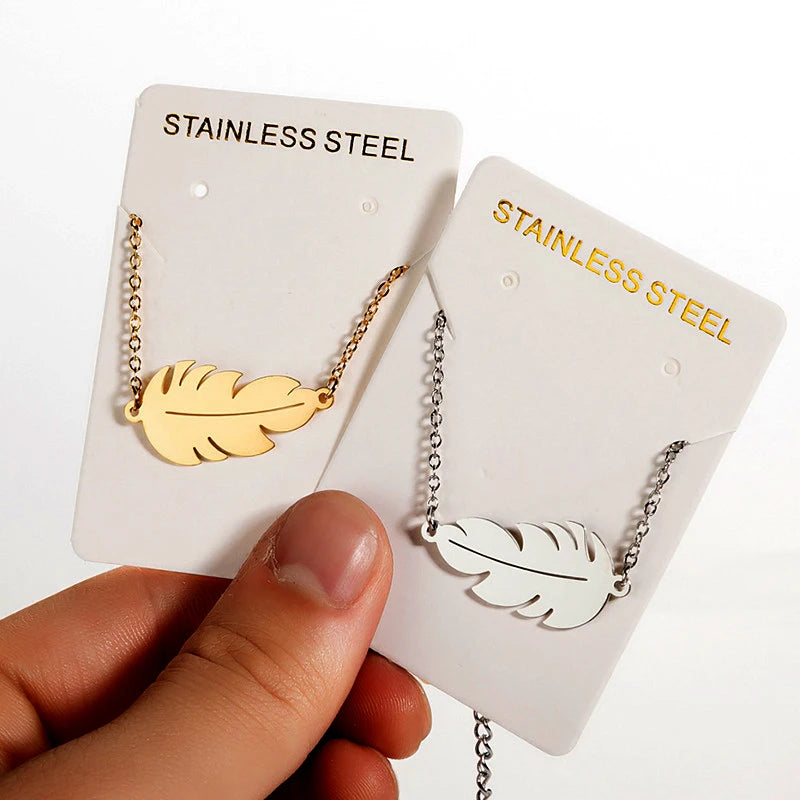 Simple Design Non Tarnish Silver 18K Gold Plated Stainless Steel Charm Feather Bracelet Jewelry for Women