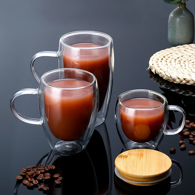 Hot Sale Borosilicate Glass Mug Coffee Glass Bamboo Lid Glass Cup With Handle