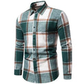 New Fashion Red Blue Casual Shirt England Style Lapel Collar Polo Shirts Plaid Long Sleeve Thick Men's Shirts