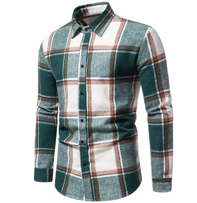 New Fashion Red Blue Casual Shirt England Style Lapel Collar Polo Shirts Plaid Long Sleeve Thick Men's Shirts