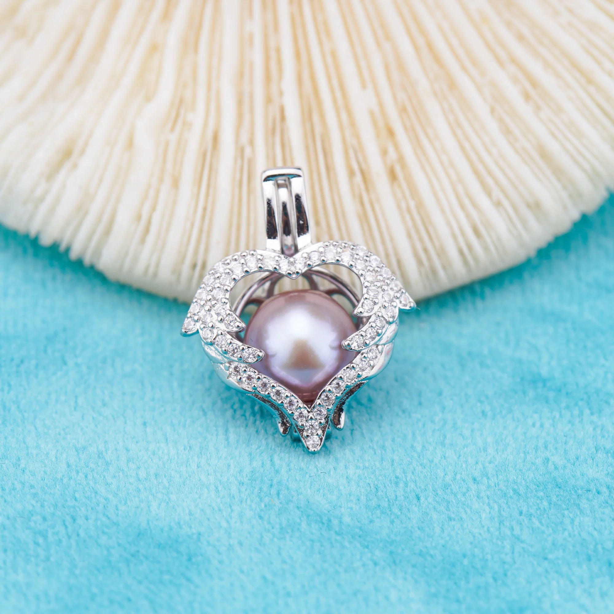 C030105 Sterling Silver Freshwater Pearl Cage Pendant Necklace Jewelry Locket for Pearl Party