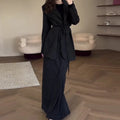 2026 Autumn Stripe Notch Collar Long Sleeved Loose Blazer & Temperament Commuting Long Skirt Set Women Outfit Two Piece Set