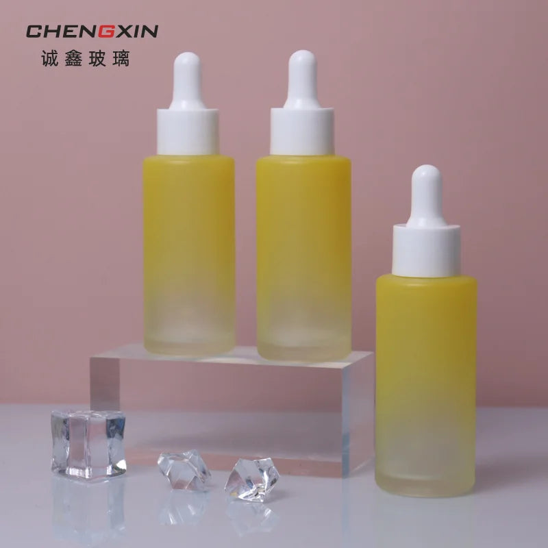 50ml Clear Glass Dropper Bottle with Flat Shape Essential Oil Split Essence Dropper Container