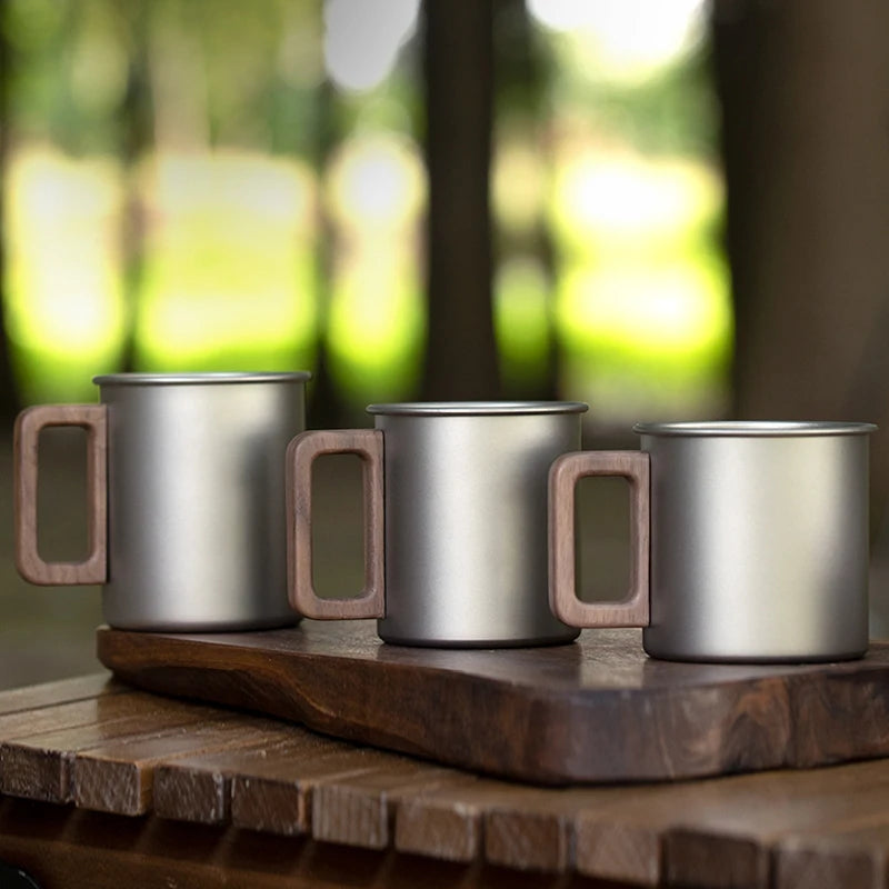 Titanium Camping Cup Pure Ti Travel Mug Wooden Handle Outdoor Portable Beer Mug Tea Cup Coffee Cup