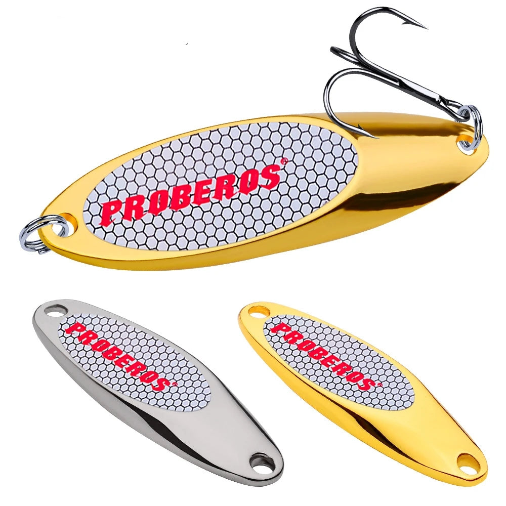 New Hard Metal Fishing Spoons Lures with Treble Hooks Bass Jigging Bait Tackle for River & Lake Fishing Attracts Marlin & Bream
