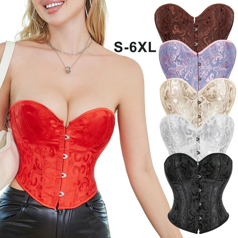 Women Waist Trainer Short Girdle Corset Tops Female Trendy Plus Size Bustier Four Season Jacquard Court Short Lace up Fashion Co