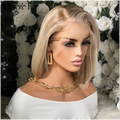 2023 Hot Selling Cuticle Aligned HD Lace Front Human Hair Wigs European Hair Highlights Blonde Color Glueless Straight Bob Wigs