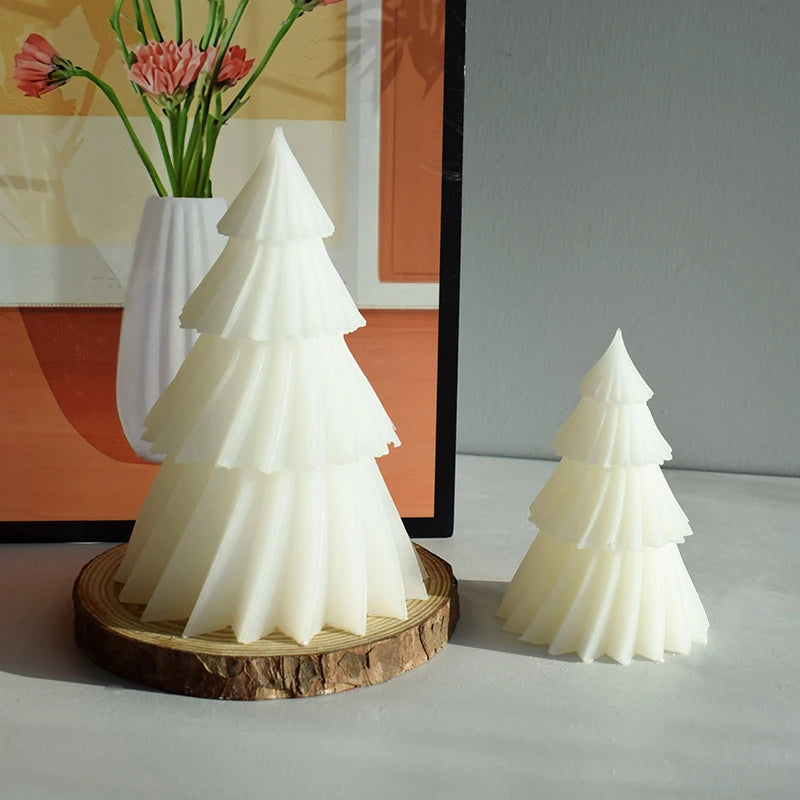 Geometry Rotating Pine Tree Shape Candle Form Silicone Molds DIY Handmade Candle Making Tools for Christmas Decoration