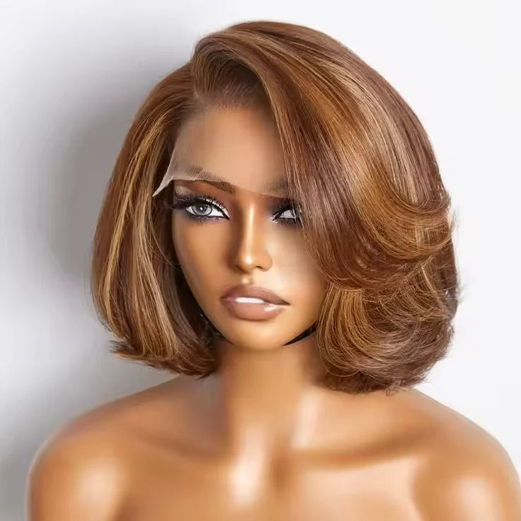 Luxury Highlight Color Wig 5x5 Lace Closure Human Hair Wigs Short Layered Body Wave Lace Frontal Pixie Cut Bob Wig