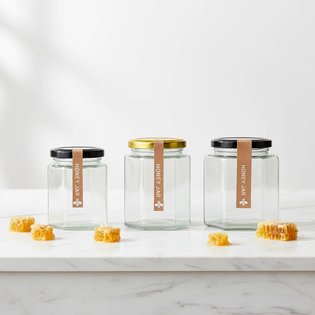 Wholesale 100ml 500ml 730ml Screw Cap Luxury Classic Hexagonal Glass Jars for Pickle Jam Honey