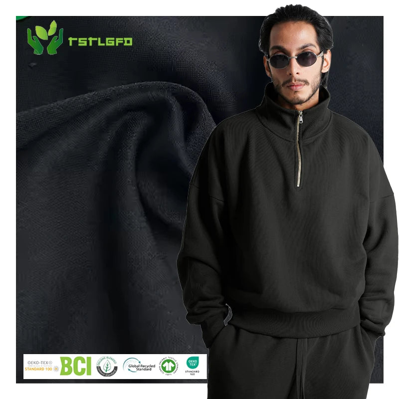 Sustainable Eco Friendly Running Ultra Heavy Organic Custom Logo Blank Hoodie Drop Shoulder Oversize Quarter Zip Sweatshirts