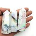 Angel Aura Howlite Crystal Point Natural Hand Carved Aura Howlite Stone Crystal Wands Healing Tower