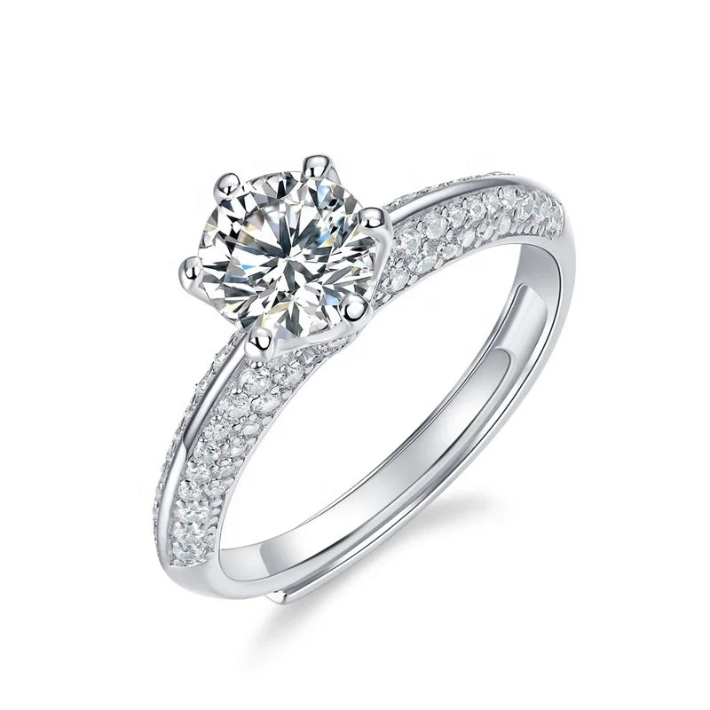 Luxury Jewelry Moissanite Engagement Ring Adjustable 925 Sterling Silver White Gold Plated Promise Anniversary Ring for Women