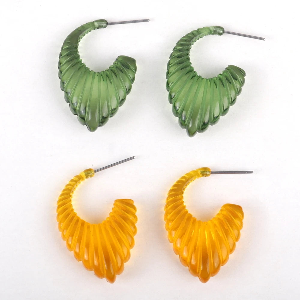 Creative Designer Colorful Resin Glass Crystal Transparent Green Yellow High Touch Cc Leaf Jewelry Acrylic Earrings for Women