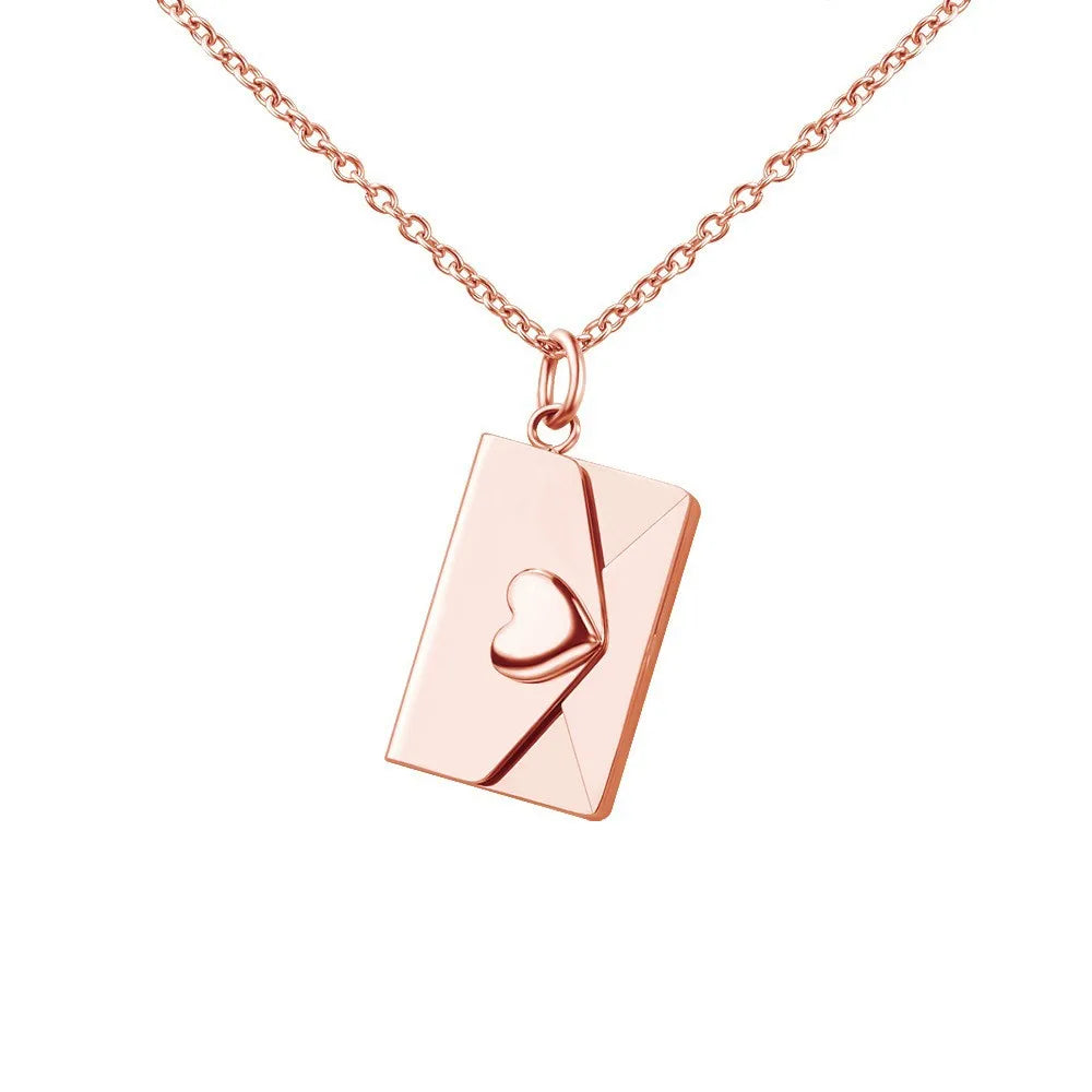 Envelope Pendant Necklace Stainless Steel with Hidden Message Envelope Necklace Gifts for Valentine's Day