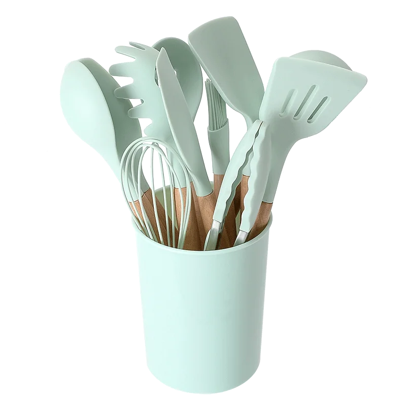 Factory Kitchen Utensils Nonstick Green Silicone Spatula Easy Cleaning Cooking Food Grade Silicone Shovel Set