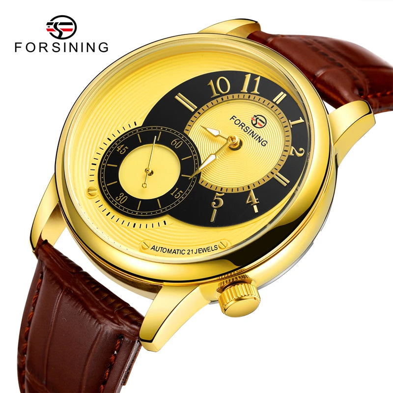 Forsining 8226 Mechanical Gold Watch Man Mens Watches Top Brand WINNER Watch Male Skeleton Leather