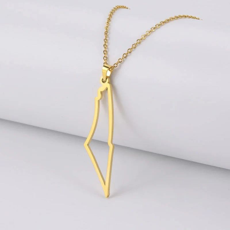 Fashion Jewelry Hollow Out Palestine Map Pendant Necklace Waterproof 18k Gold Plated Stainless Steel Chokers Necklace for Women