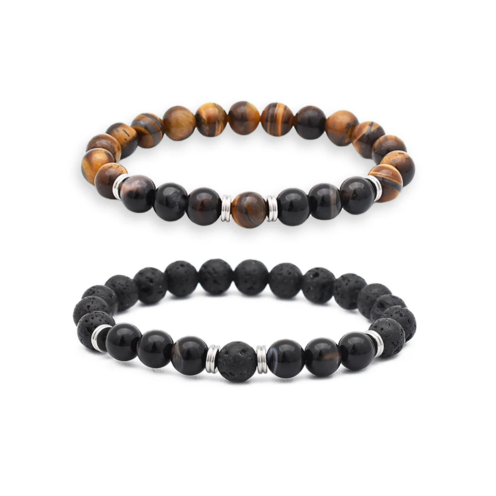 Fashion 8MM Tiger Eye Lava Stone Natural Stone Beaded Bracelet Men Elastic Religious Daily Wear Jewelry Gift Wholesale