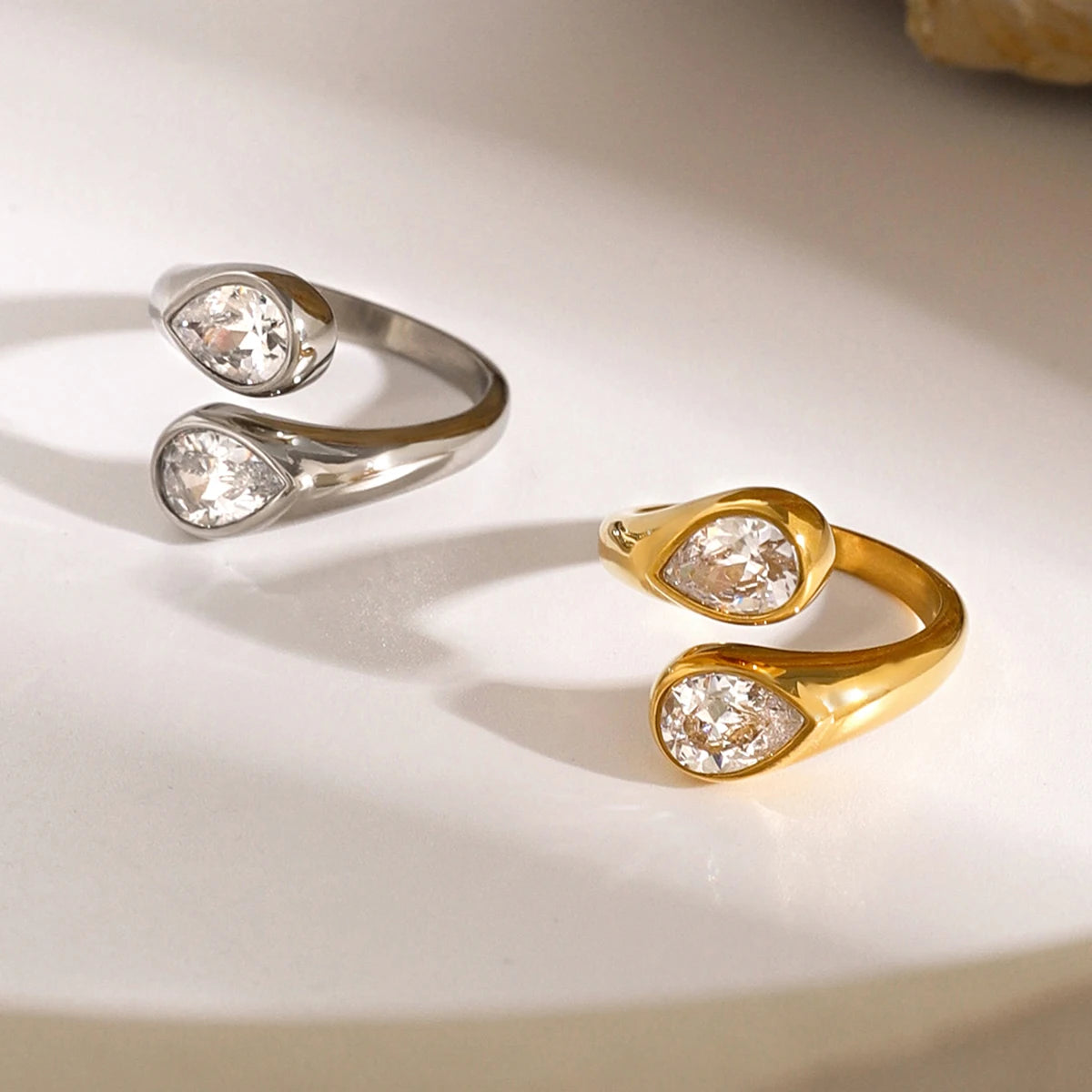 Dainty 18K Gold Stainless Steel Vintage Luxury Jewelry Women Handmade Asymmetric  Open Rings